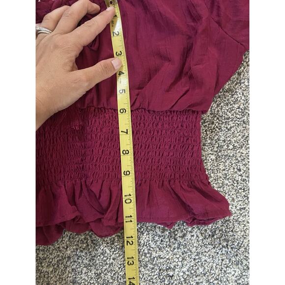 Women's Hint of Blush Peasant Crop Top Medium Burgundy Long Sleeve Romantic - Picture 6 of 6